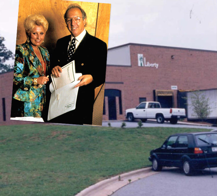 Collage of a couple and a picture of a warehouse and office space