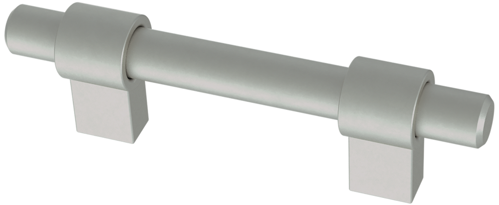 Silver hardware pull on a white background